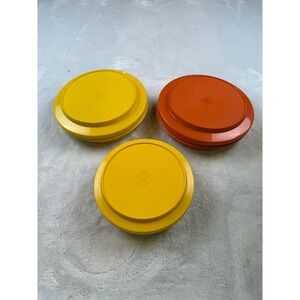 Tupperware Round Bowls Lids Set 3 Yellow Orange 8 Inch 6.5 Inch 1336 Made USA